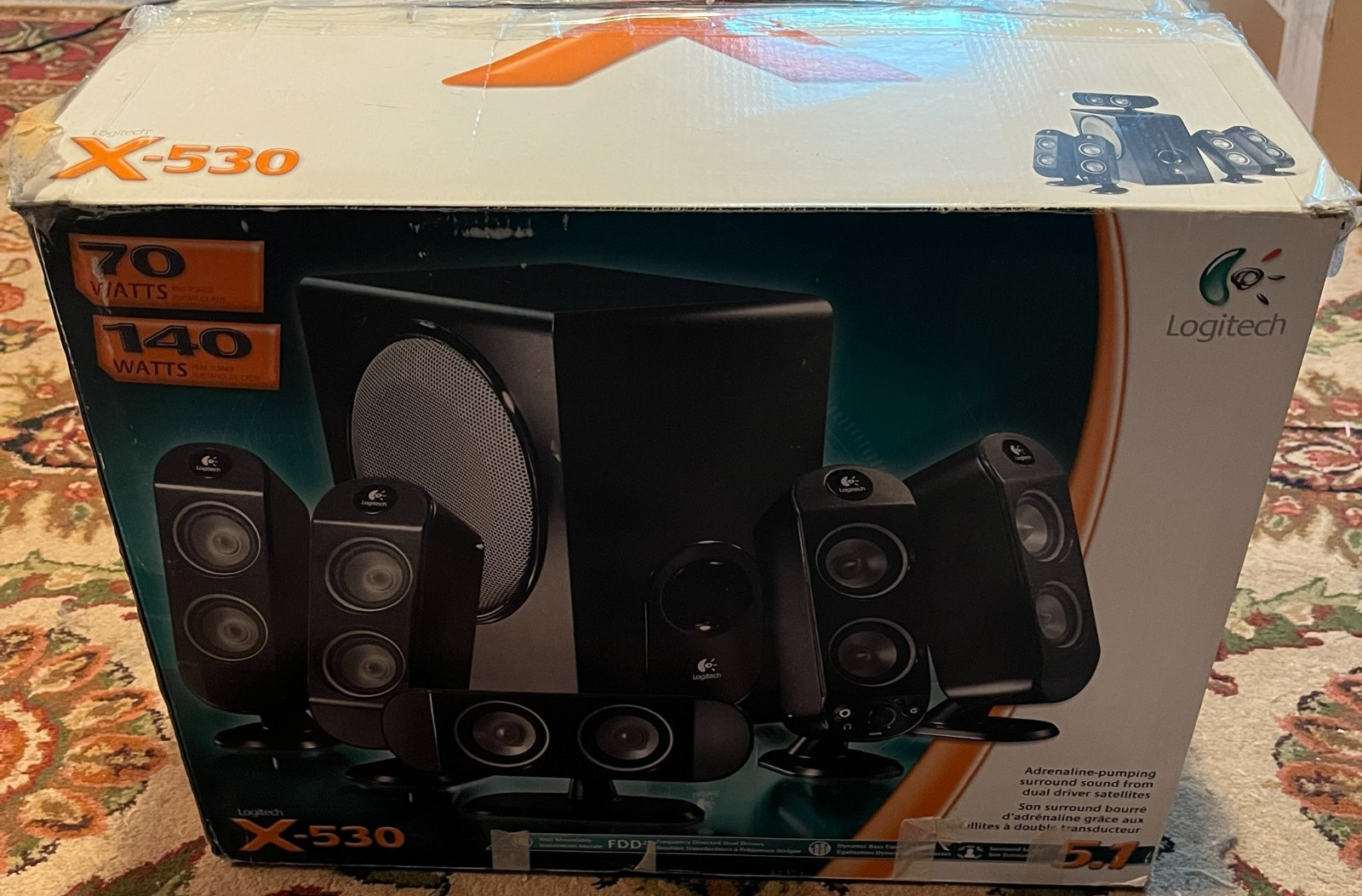 Logitech X-530 5.1 PC Speaker System TESTED Working Original Box & Styrofoam