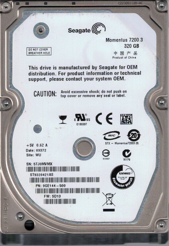 ST9320421AS P/N: 9GE144-500 F/W: SD13 WU 5TJ Seagate 320GB