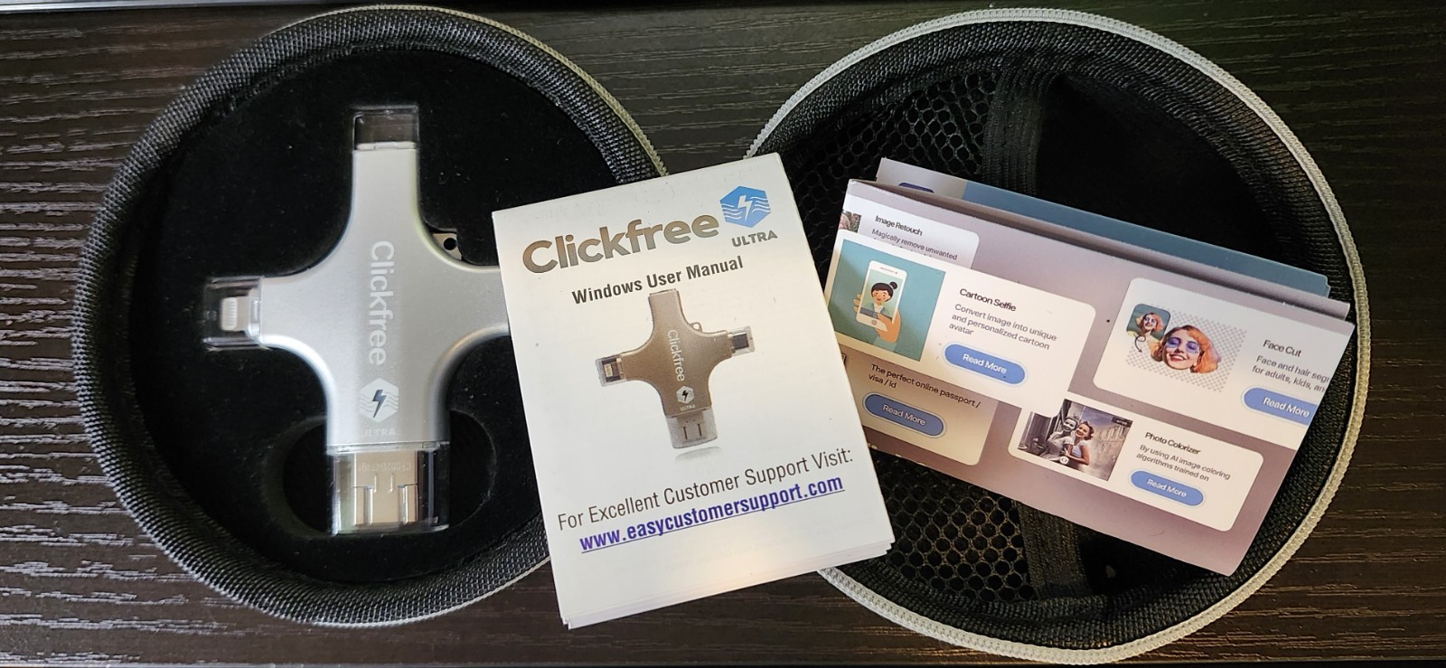 ClickFree Ultra Universal Storage Device Silver Travel Case Video Saver 128GB