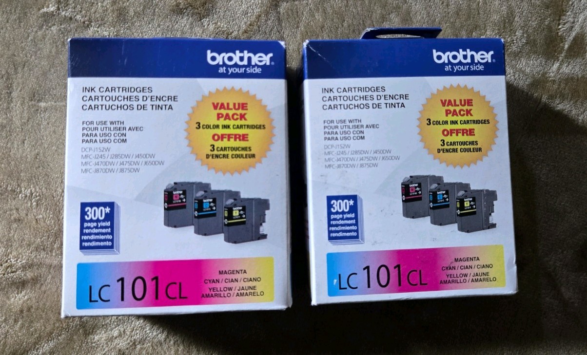 Genuine Brother 2pc LC-101 Color Ink Cartridges-for MFC-J470DW J870DW-OEM-3PK