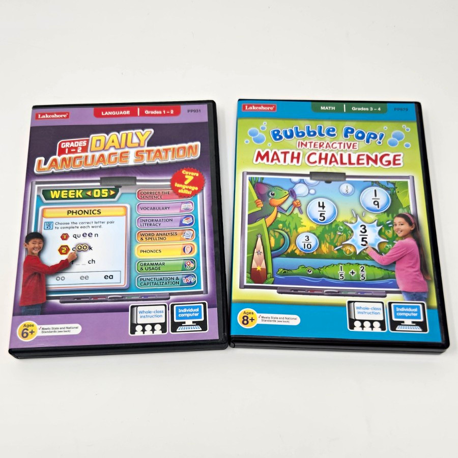 Lakeshore Daily Language Station + Bubble Pop Math Challenge PC/Mac Lot Of 2