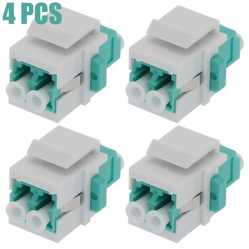 4 Pcs LC/UPC OM4 Duplex Multi Mode Fiber Optical Coupler Keystone Jack Aqua