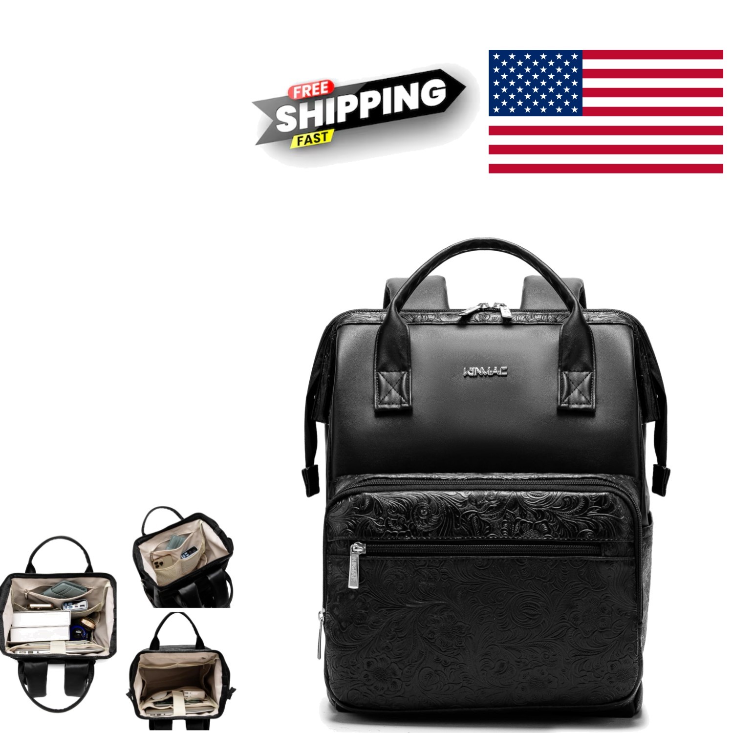 Wide Open Style Laptop Backpack for 15 Inch Laptop Water Resistant PU Leather