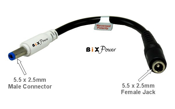 Polarity Reversed 5.5 x 2.5mm Male to Female DC Power Connector -525PR