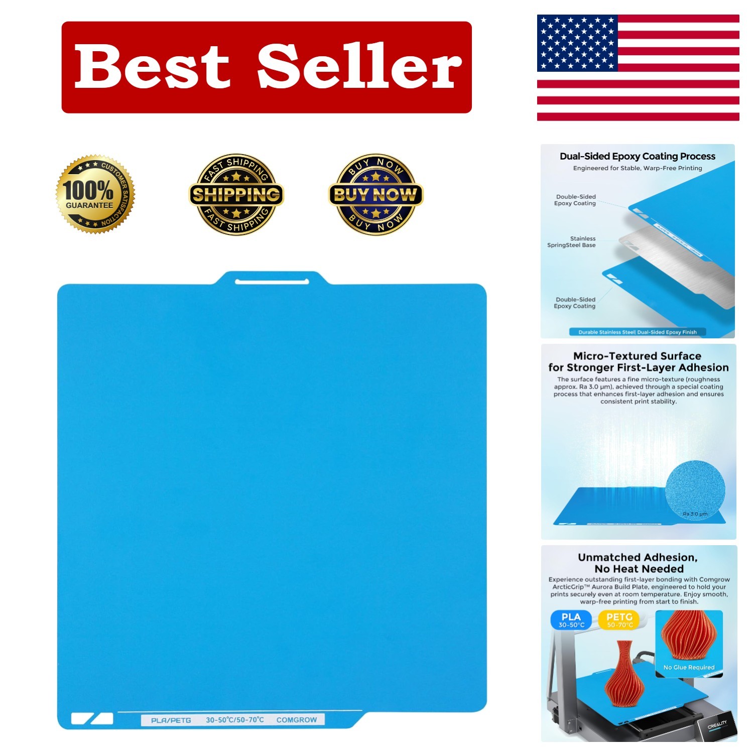 Comgrow ArcticGrip Aurora Cold Build Plate for Bambu-Lab A1 P1S P1P X1C X1E 3D P