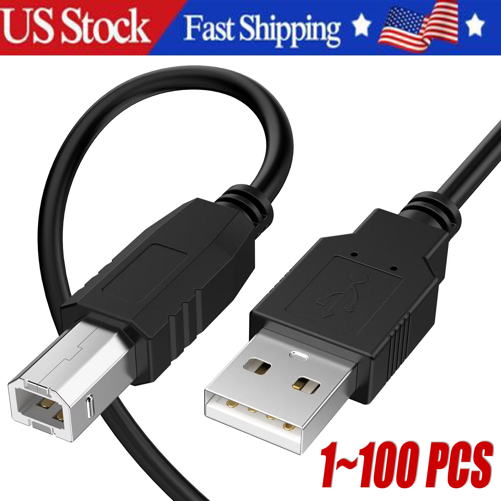 100PCS NEW USB 2.0 A TO B High Speed Printer Scanner Premium Cable Cord 1.5m Lot