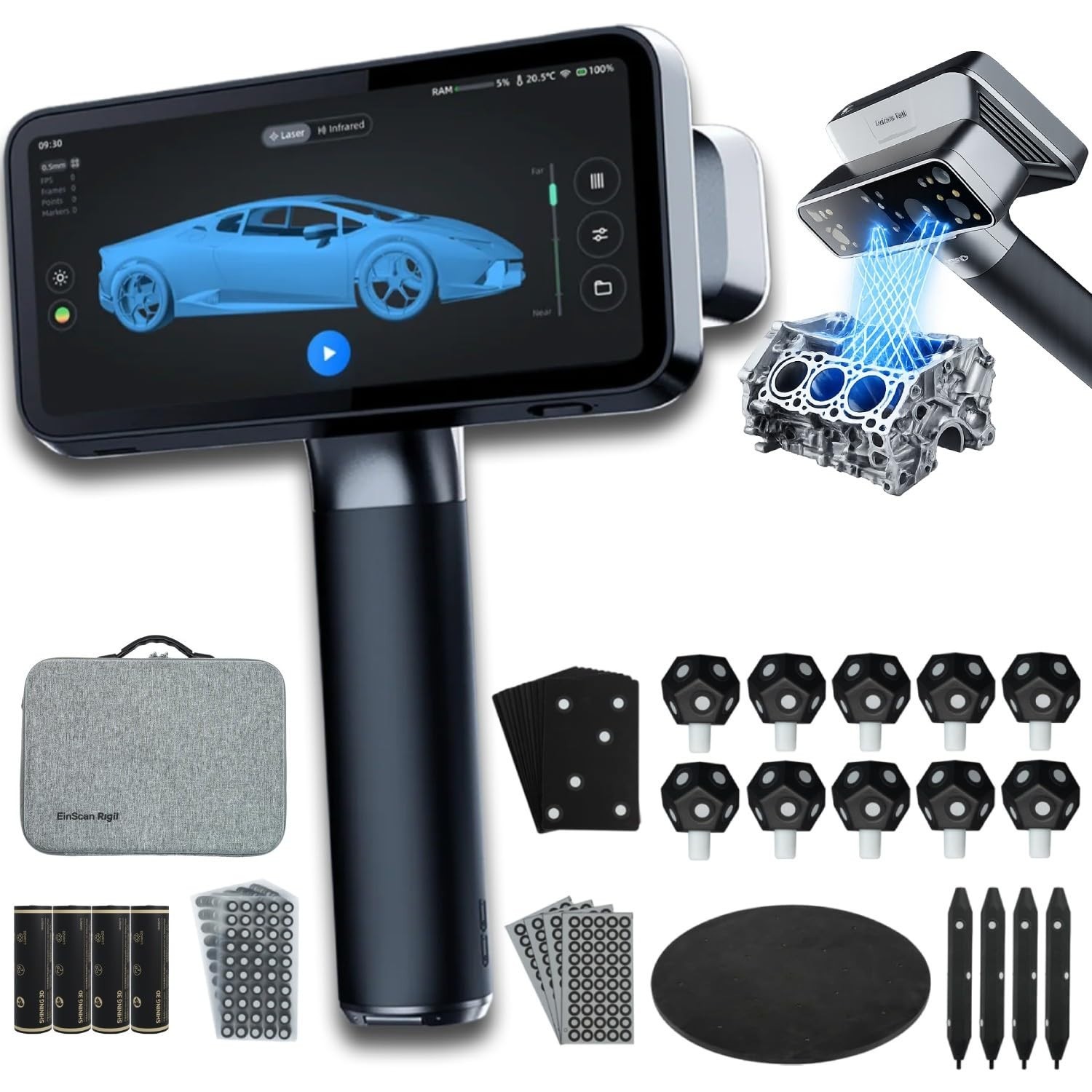 Shining3D EinScan Rigil Wireless Laser 3D scanner | 0.04mm Accuracy w/ SW & Kit