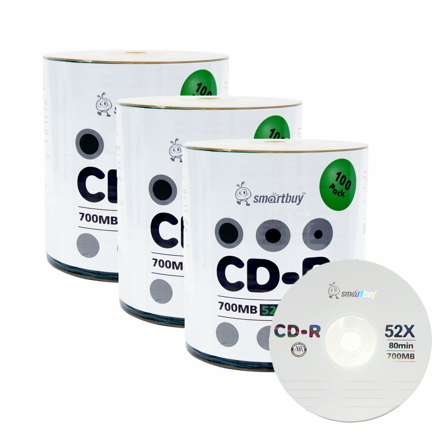 300 Smartbuy CD-R 52X 700MB/80Min Branded Logo Blank Media Recording Disc
