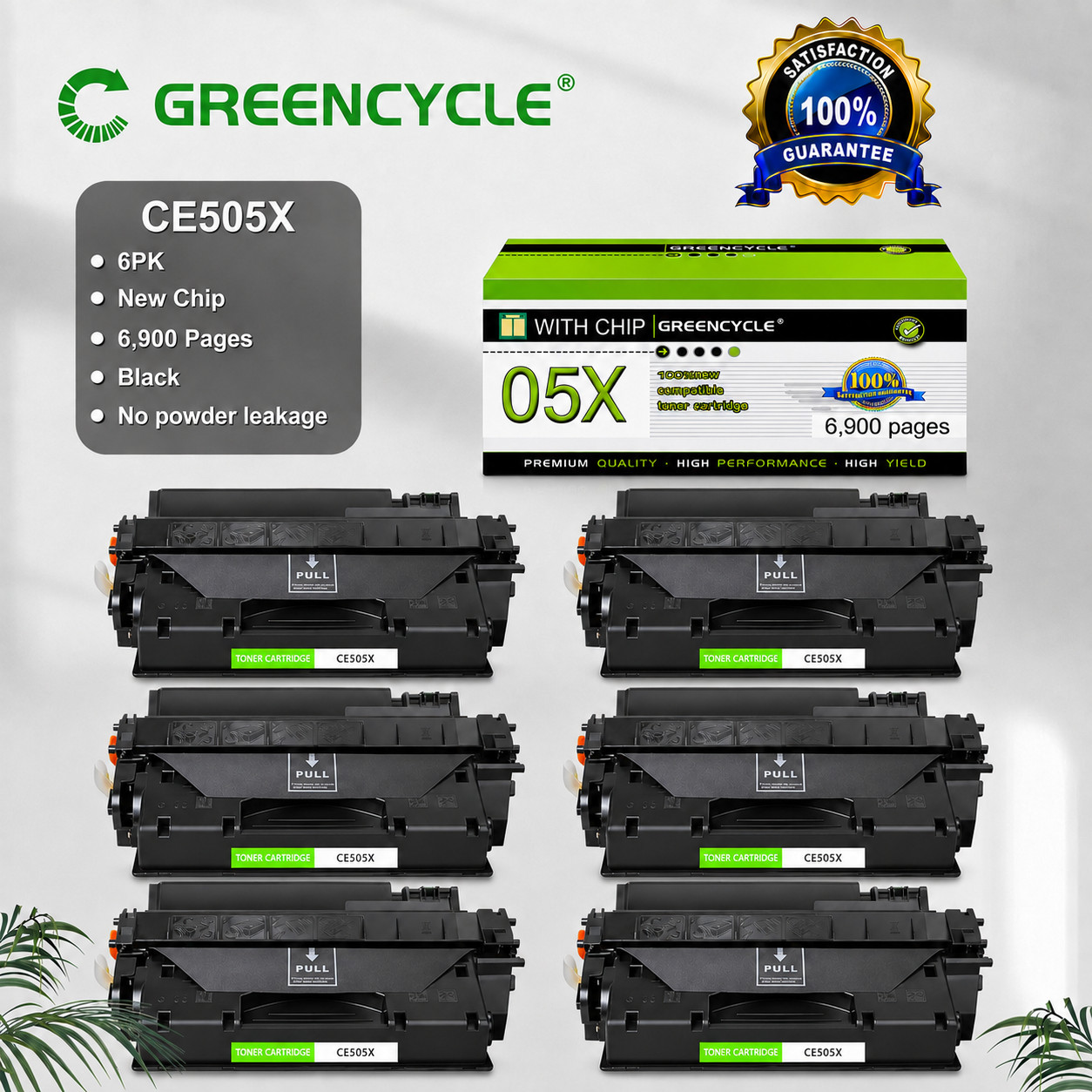 6PK CE505X 05X BK Laser Toner Cartridge For HP LaserJet P2050 P2055d Printer