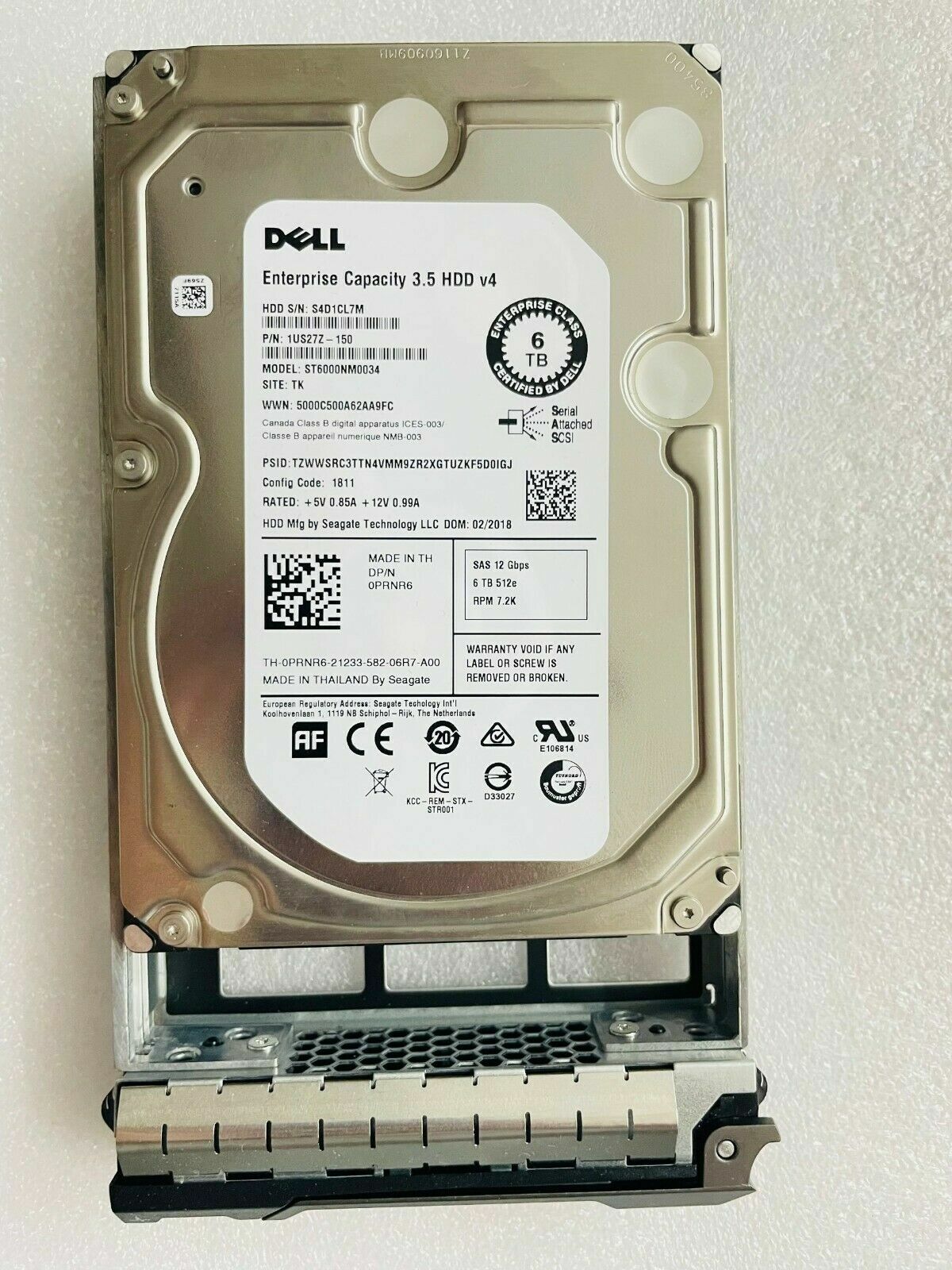 2PCS Dell 6TB 12G 7.2K 3.5 SAS FOR R520 R530  R630 R510 R720 R730 R710 R430 T42