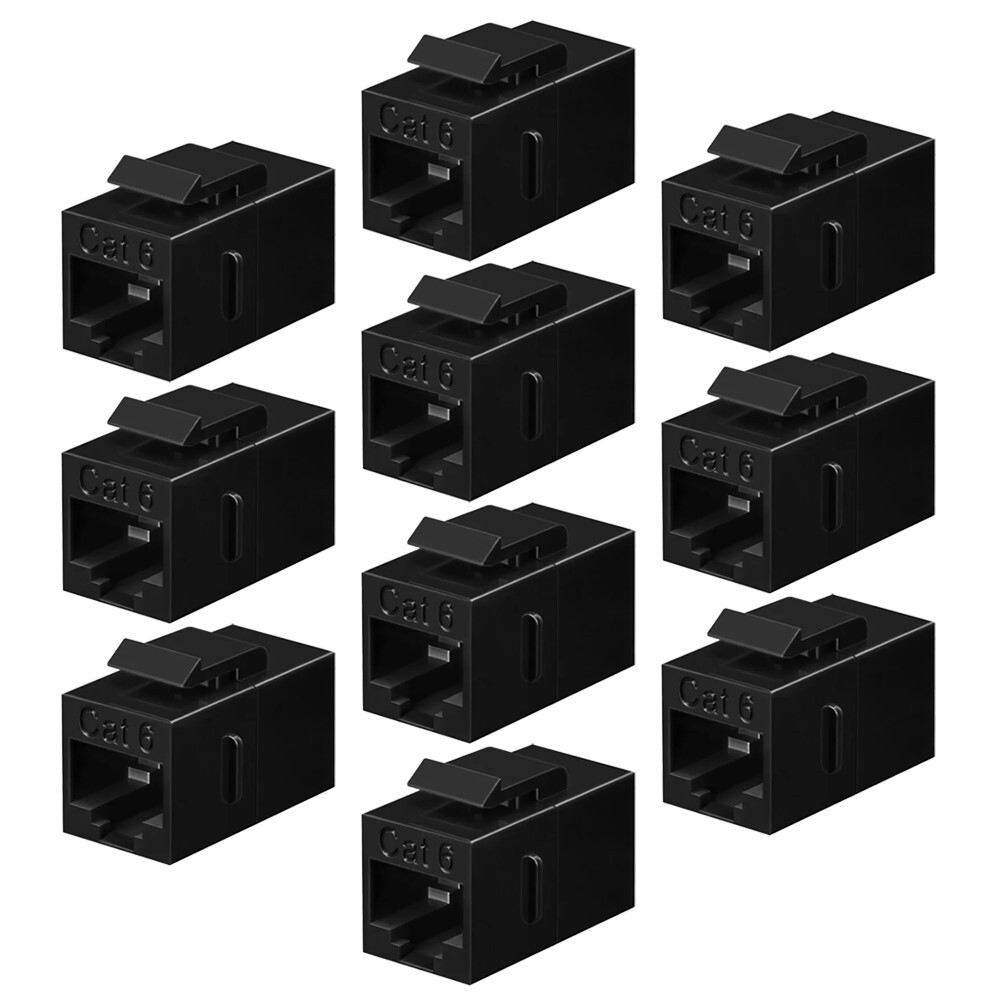 10x RJ45 Cat6 Coupler Inline 8P8C Type Keystone Jack For Wall Plate Panel Black