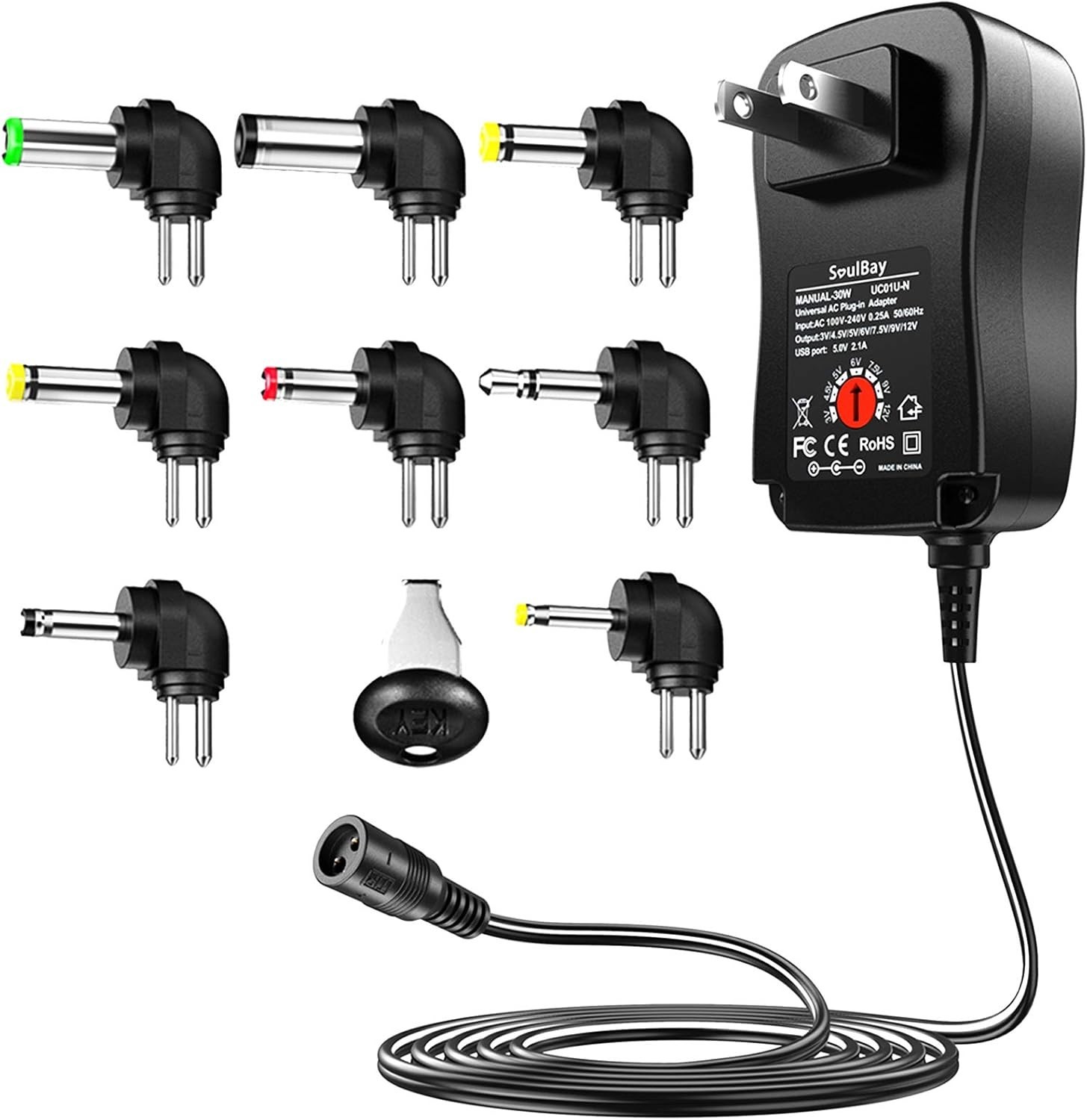 Power Your Devices with Universal AC/DC Adapter, 3V-12V | 30W, 8 Adapter Tips