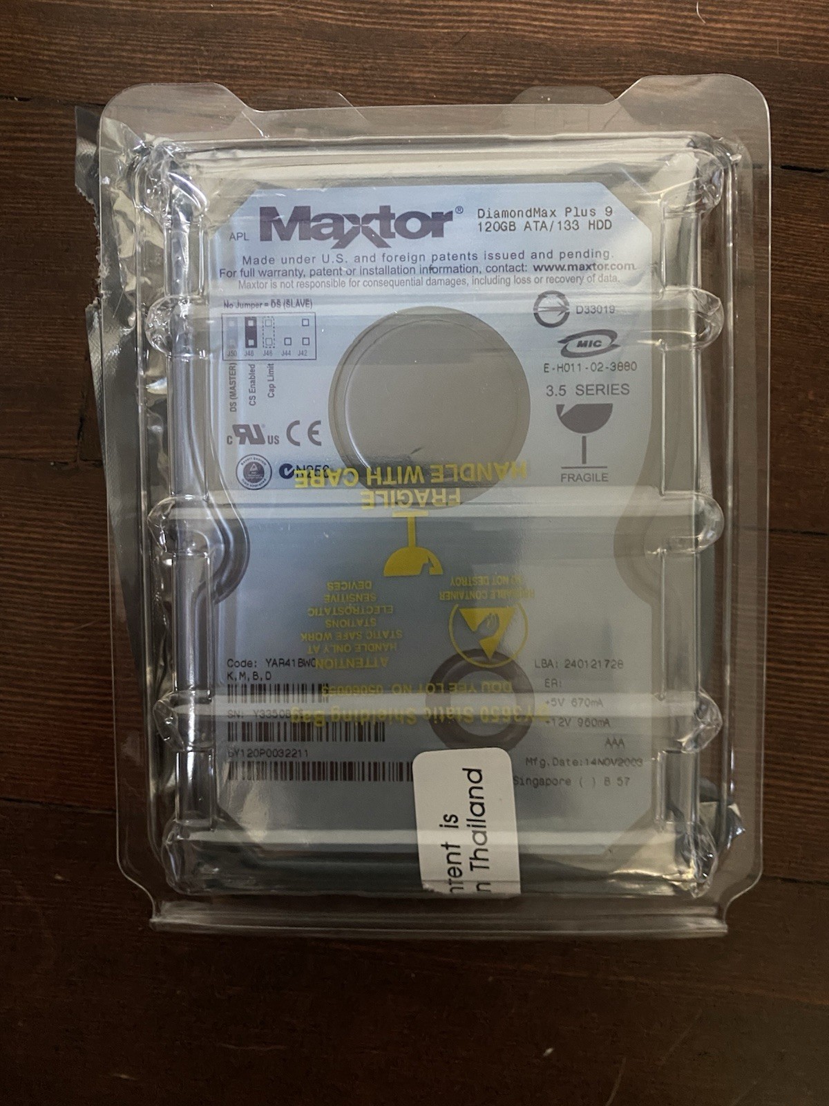 Maxtor DiamondMax Plus 9 120GB IDE PATA 3.5" HDD NEW SEALED YAR41BW0 14NOV2003