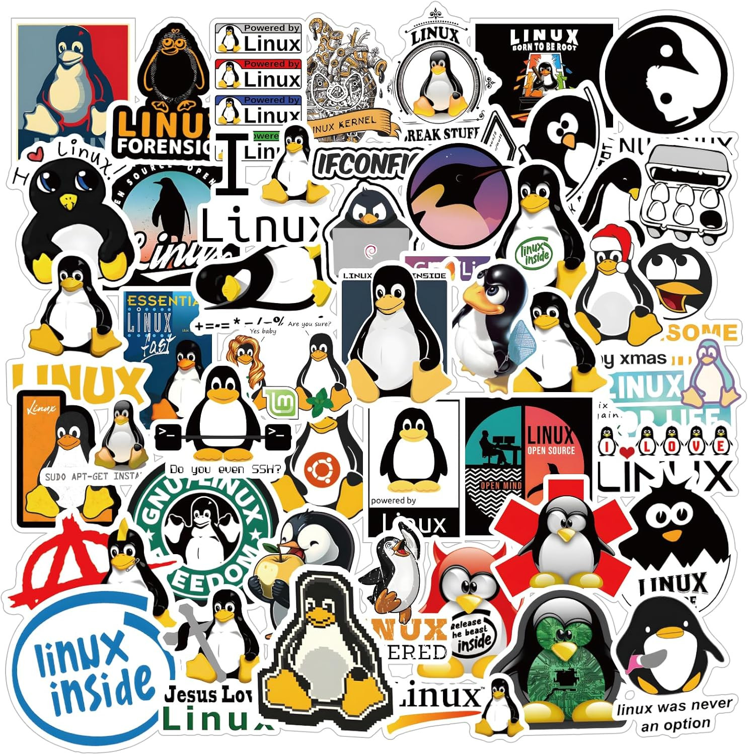 Linux Stickers 62Pcs Work Decals Aesthetic Waterproof Vinyl Pack Stickers
