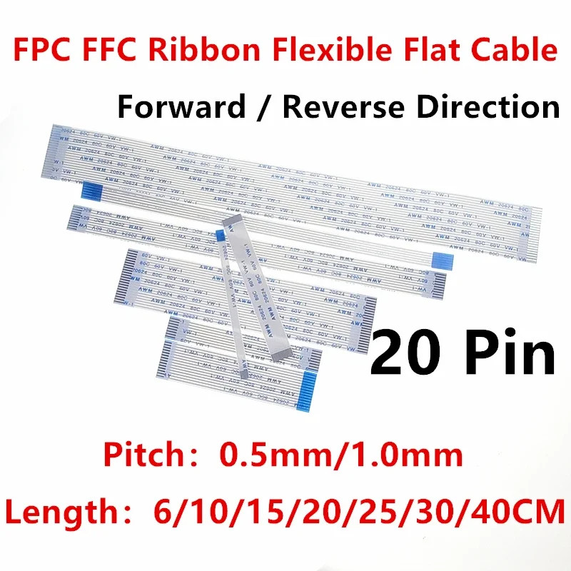 10PCS FPC FFC Ribbon Flexible Flat Cable 20 Pin Pitch 0.5MM AWM 20624 80C 60V