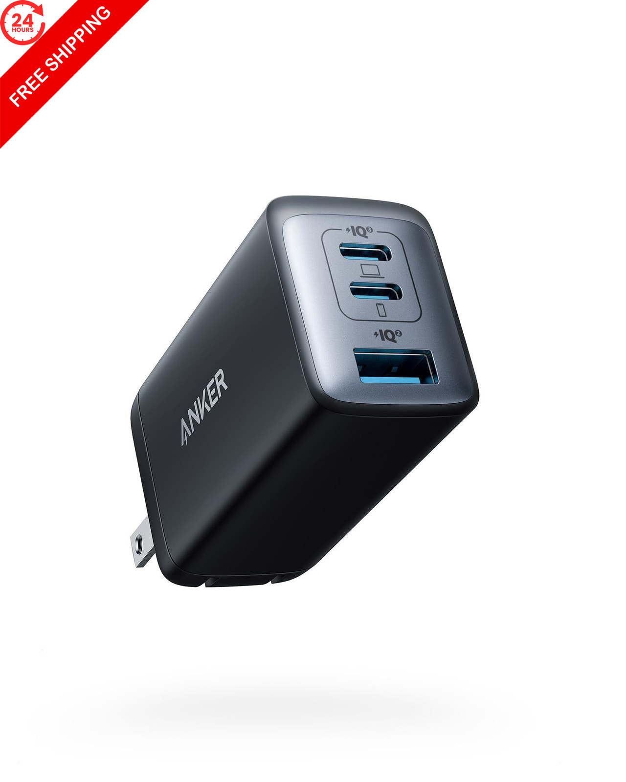 Anker 65W Max 3-Port USB C Charger Block, Compact Foldable Phone Black
