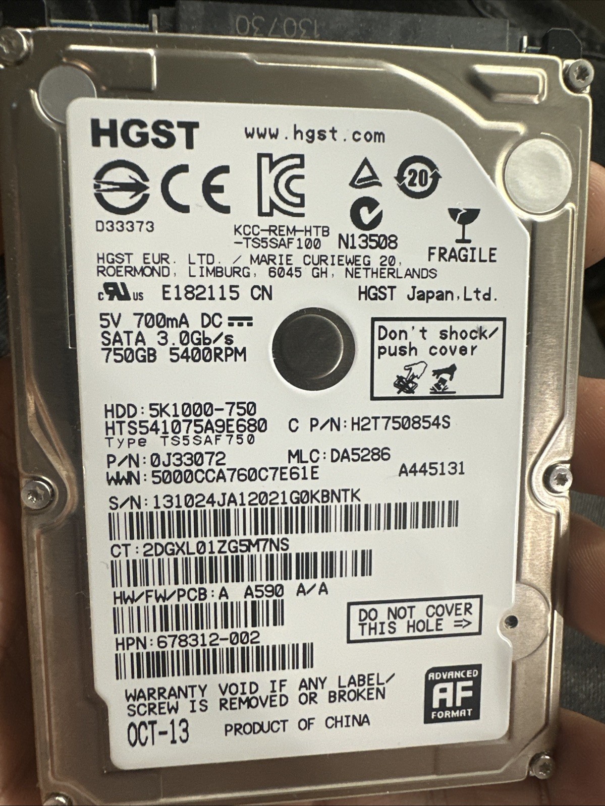 Western Digital 750GB SATA 2.5 Inch Laptop HDD Hard Drive WD7500BPVX 5400RPM