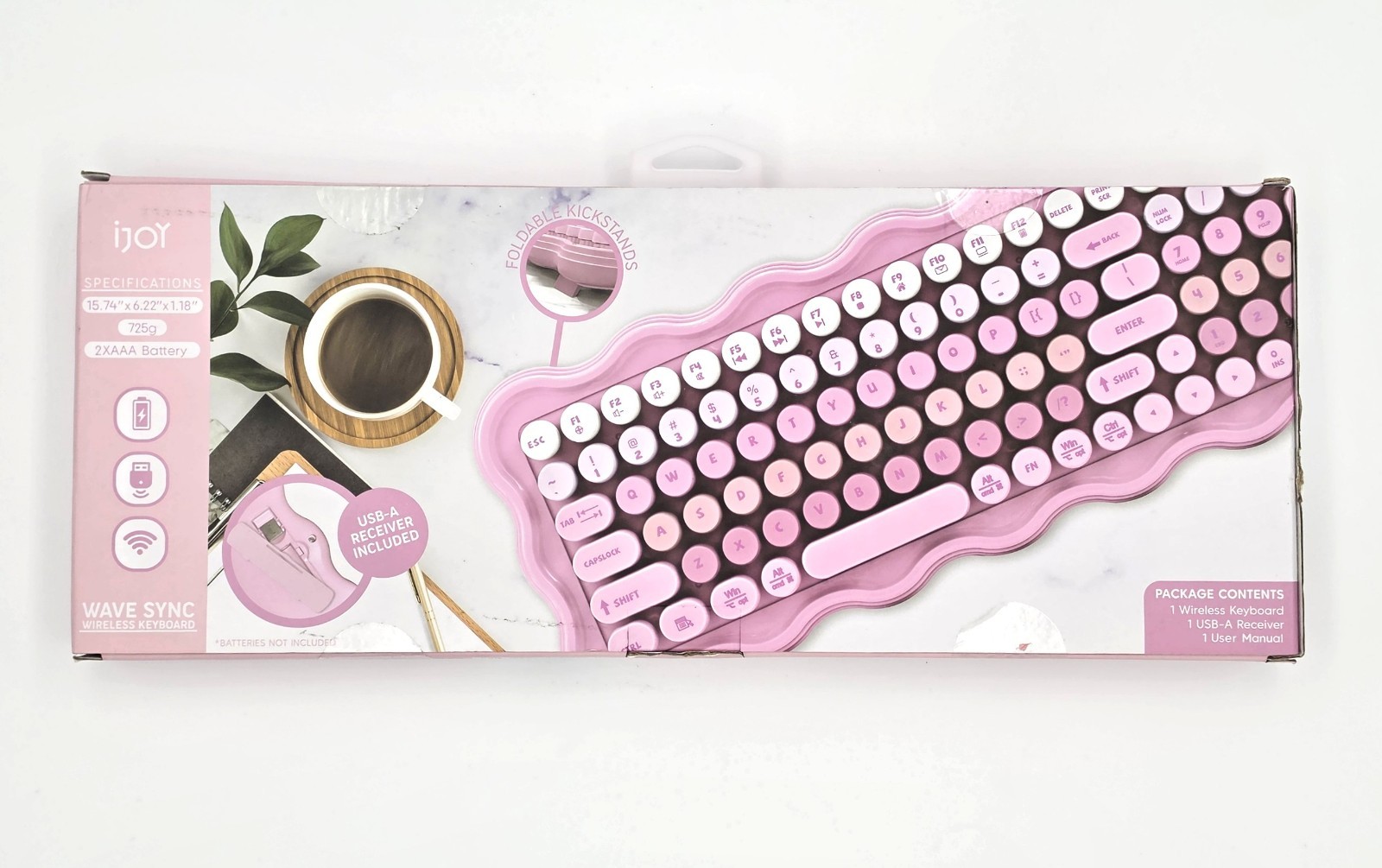iJoy Wave Sync Wireless Keyboard Pink Retro Typewriter Round Keys Wavy Edge