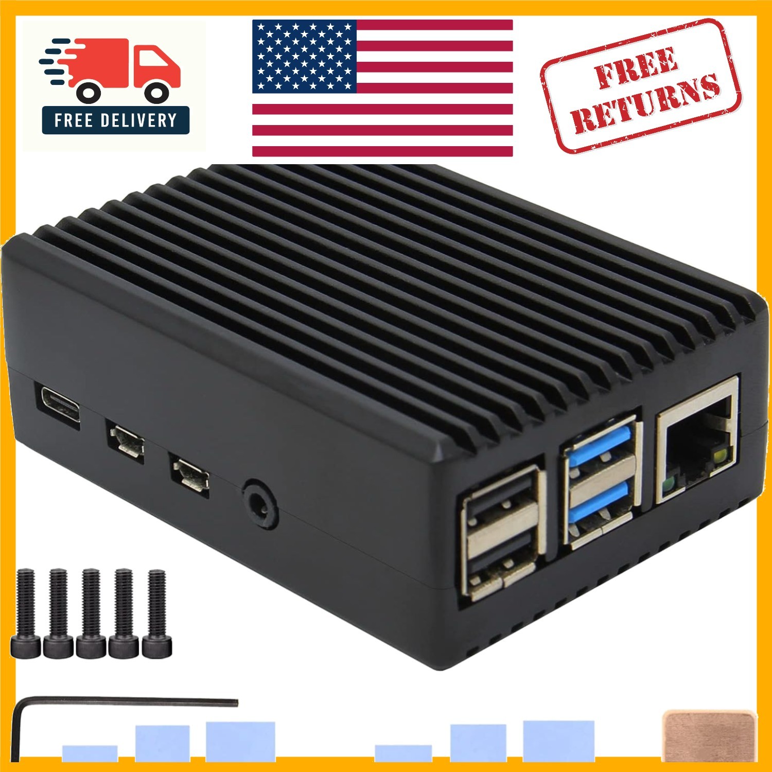 Elegant & Durable Aluminum Case for Raspberry Pi 4 with Passive Cooling Solution
