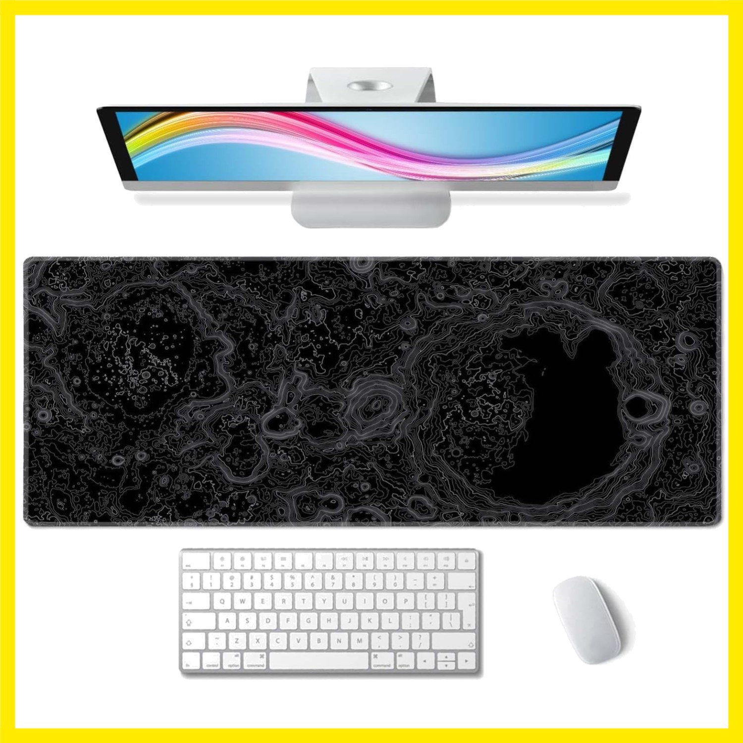 Moon Topographic Map Desk Mat Black Large Mouse Pad XL Extended Gaming Mousep...