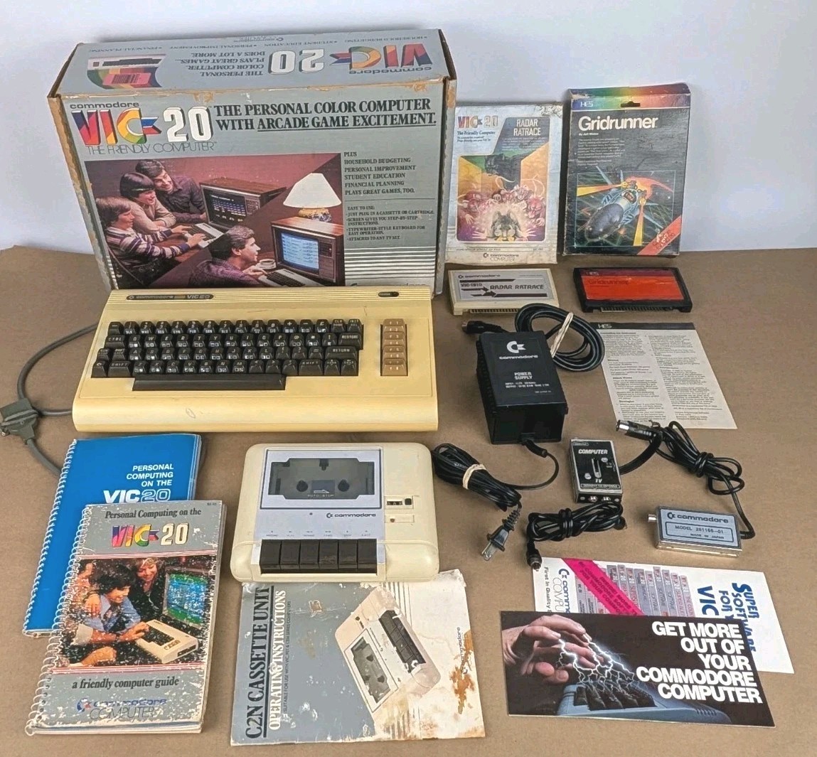 Commodore VIC-20 Home Computer System Set W/ Box, Cords, Games, C2N Datasette