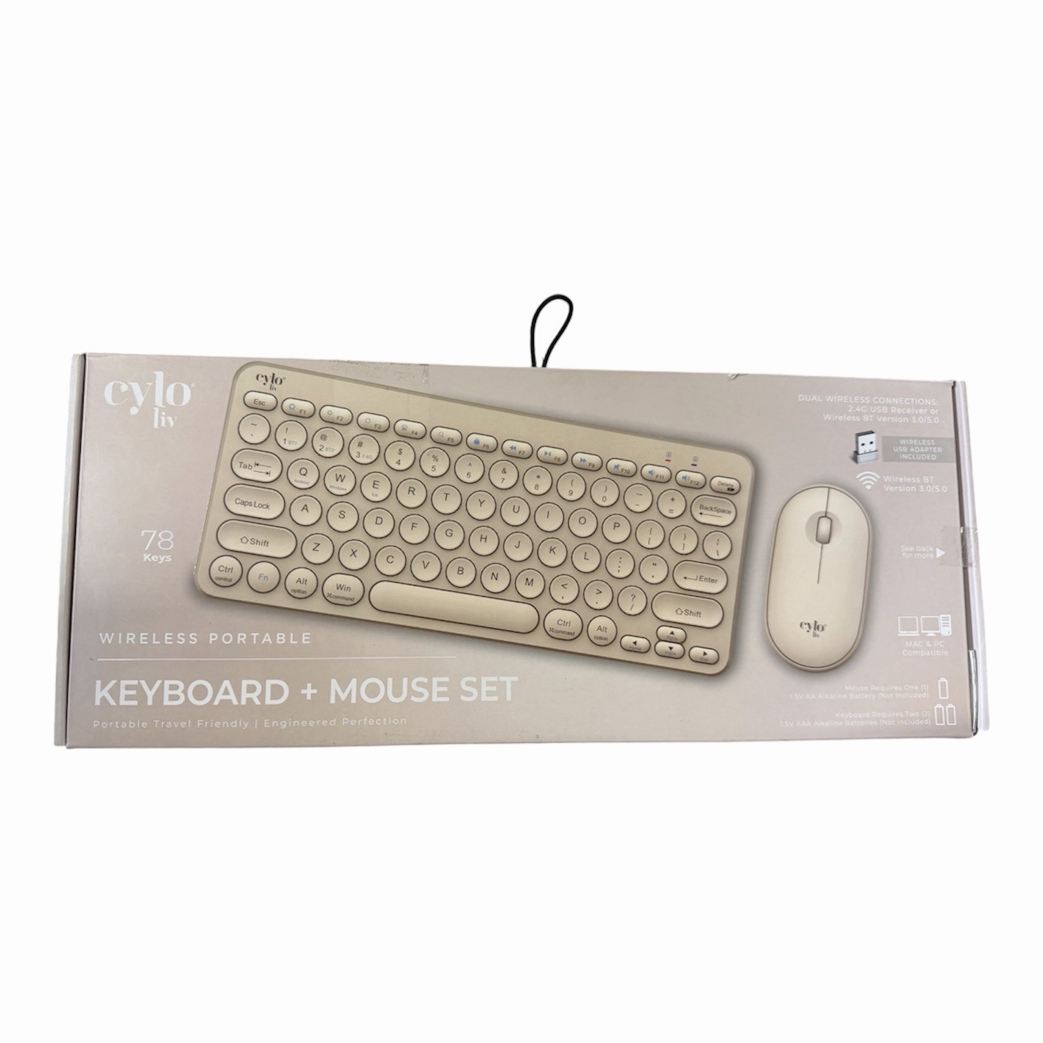 Cylo Liv Wireless Keyboard & Mouse Set 78-Key Bluetooth/2.4GHz Beige New 