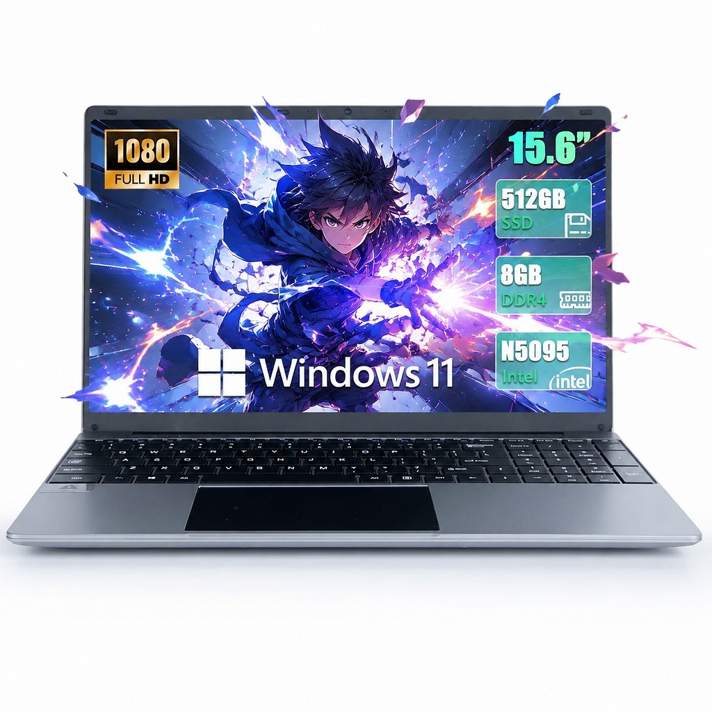 Portable Windows 11 Laptop 15.6" FHD Screen 8GB RAM 512GB SSD All Day Battey