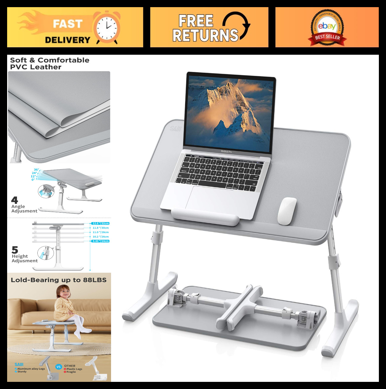 Non-Slip Leather Lap Desk Tray Table for Laptop | Portable Lightweight Stand for