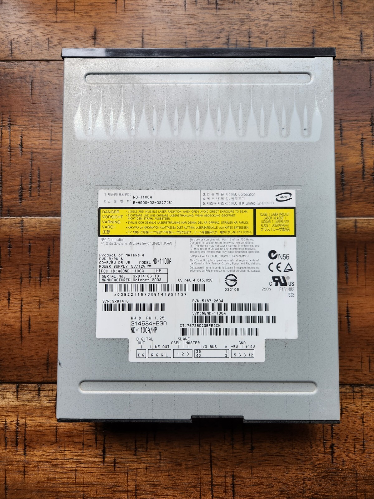 NEC DVD R/RW & CD-R/RW -High Speed  IDE Optical Drive - Model # ND-1100A