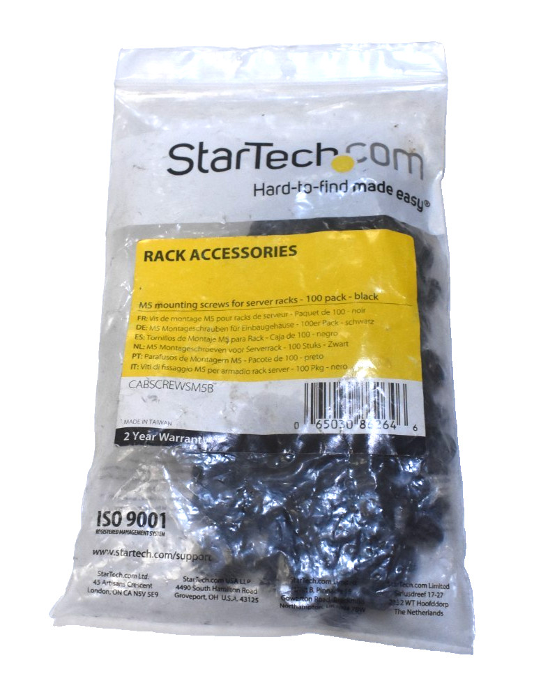 StarTech Rack Accessories M5 Mounting Screws For Server Racks 100 Pack Black
