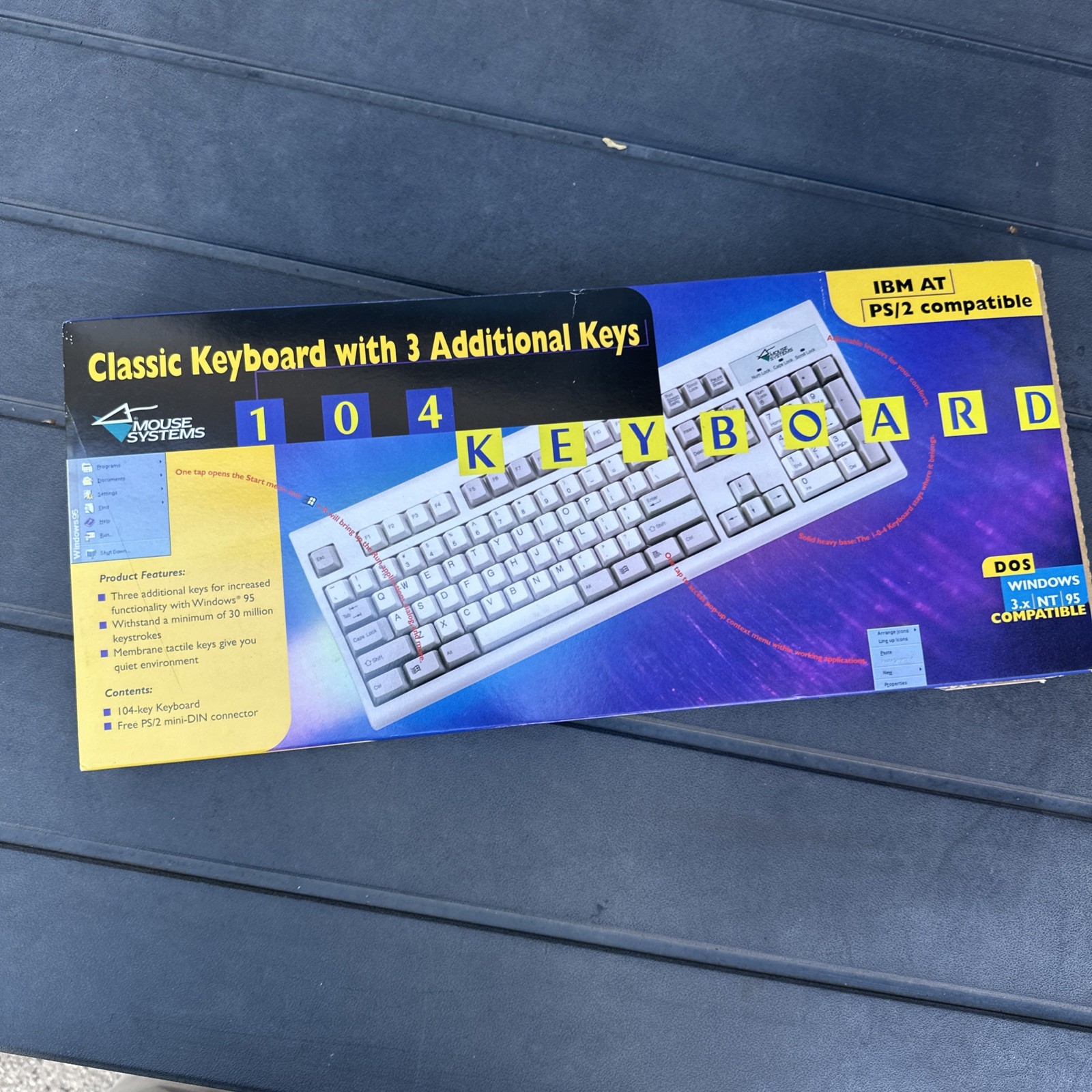 Mouse Systems Classic 104 Keyboard New Open Box IBM AT PS/2 DOS W95
