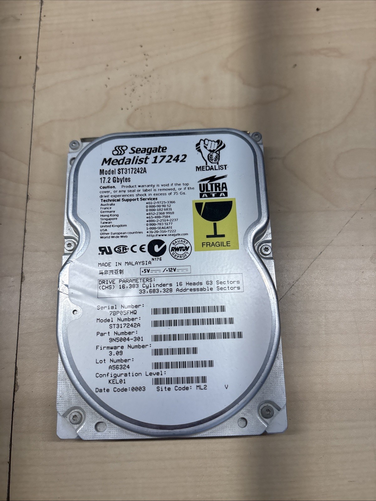 SEAGATE ST317242A MEDALIST 17242 17.2GB  3.5 UTRA ATA IDE HARD DRIVE 9N5004-640