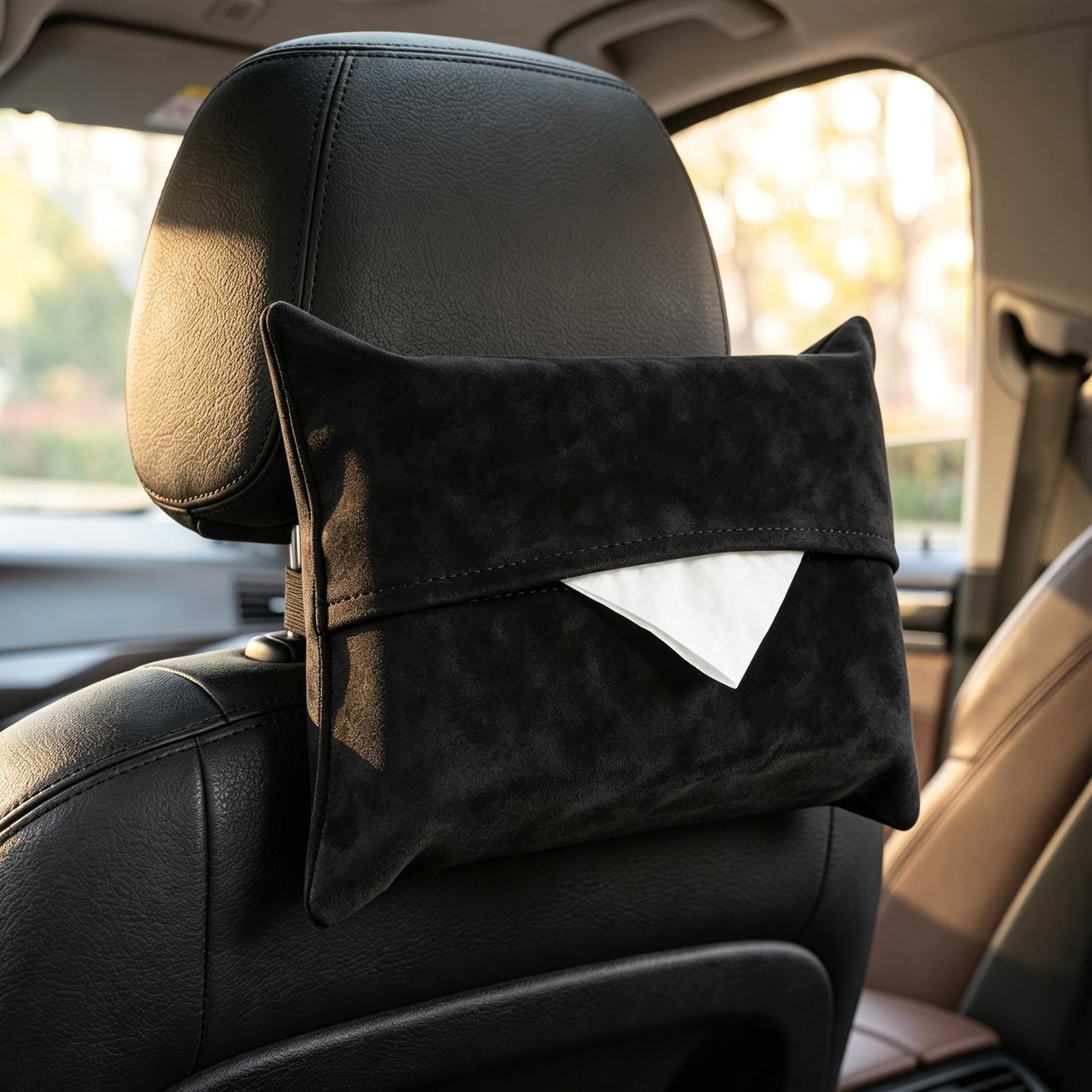 1 PC Car Tissue Holder, Soft-Leather Car Napkin Holder for Seat Back Armrest,...