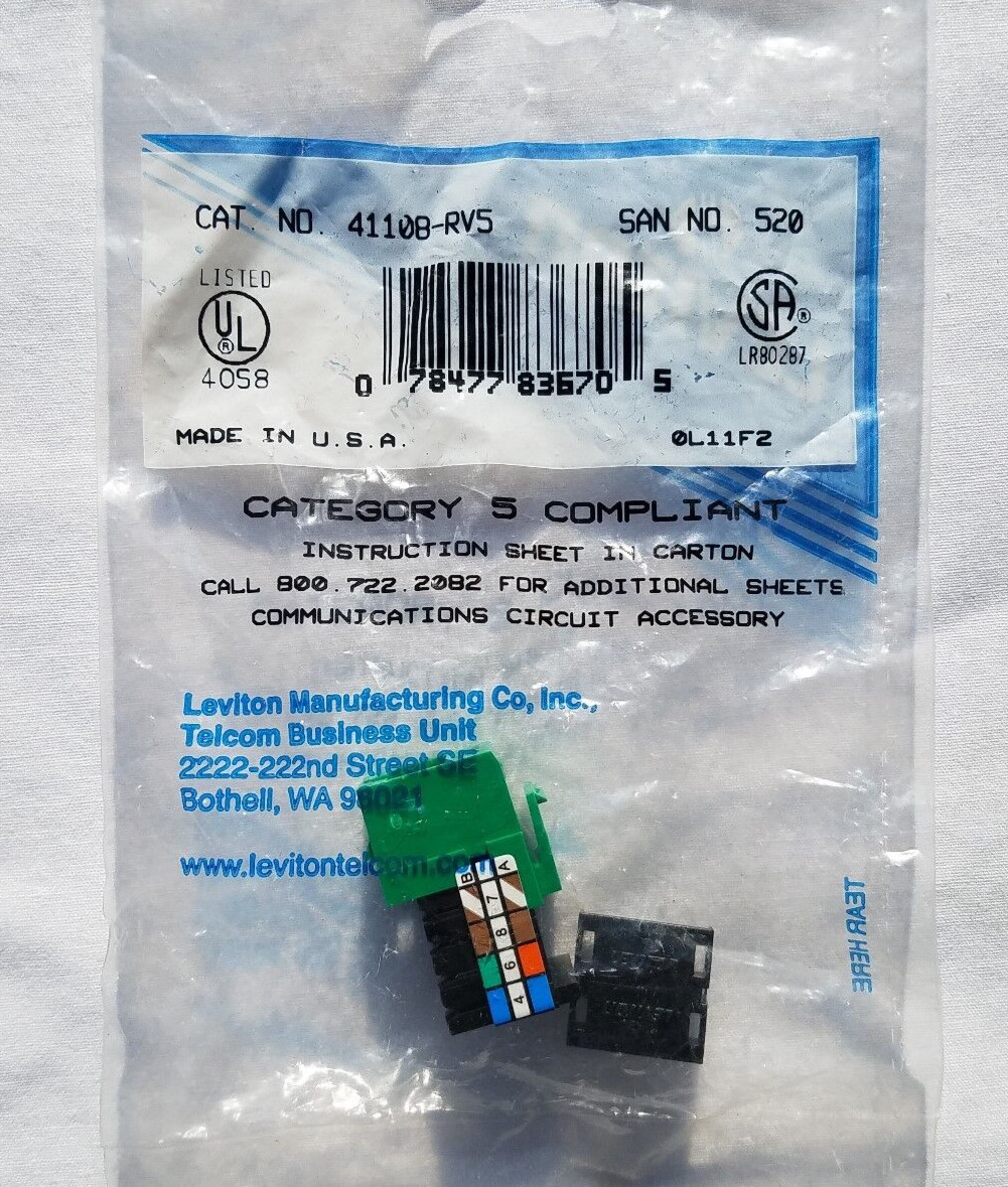 41108-RV5 Leviton Category 5 QuickPort Connector 110 Style, Green - LOT OF 3