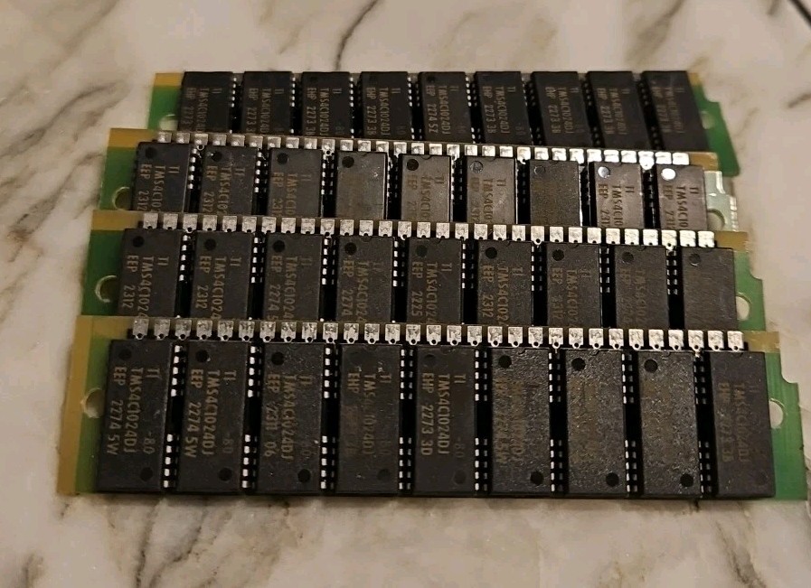 Set 4, TI 1MB 30-Pin SIMM 80ns FPM Parity RAM For Mac/386/486/Atari/Amiga TESTED