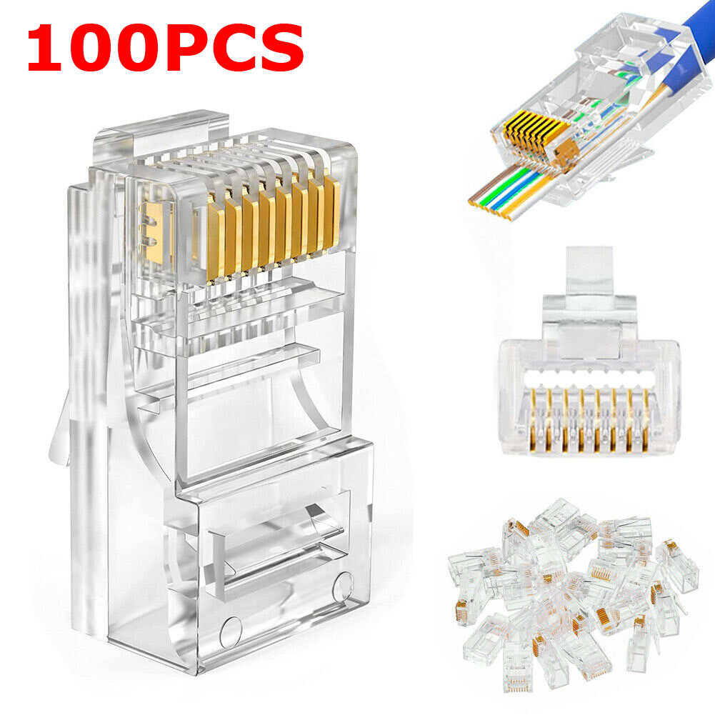 1000x RJ45 Pass Through Modular Plug Network Cable Connector End CAT6 CAT5 Lot