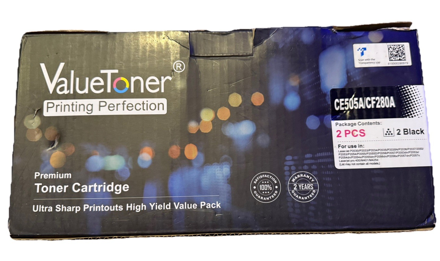ValueToner  Toner Cartridge CE505A/CF280A- 2 Pack Black New in Box