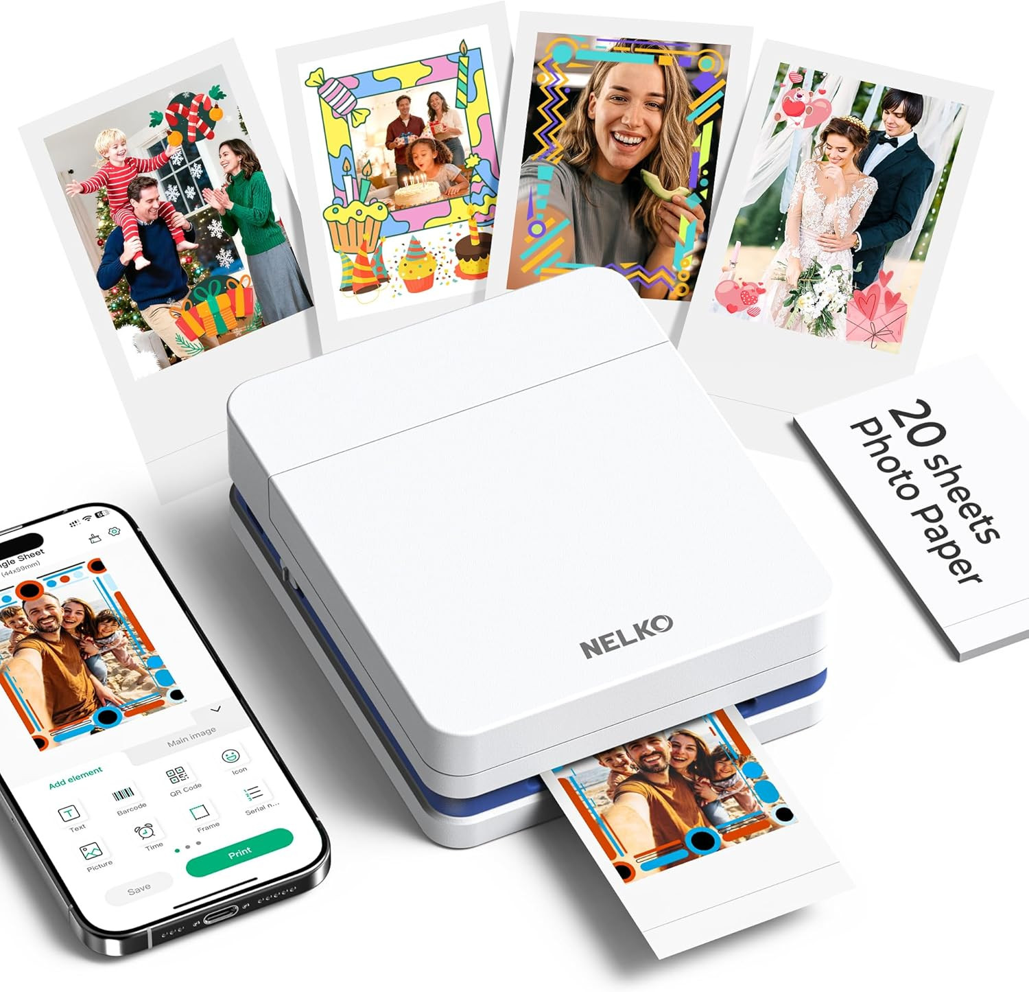 Photo Printer, PP01 Color Mini Portable Printer, Instant Smartphone Inkjet Print