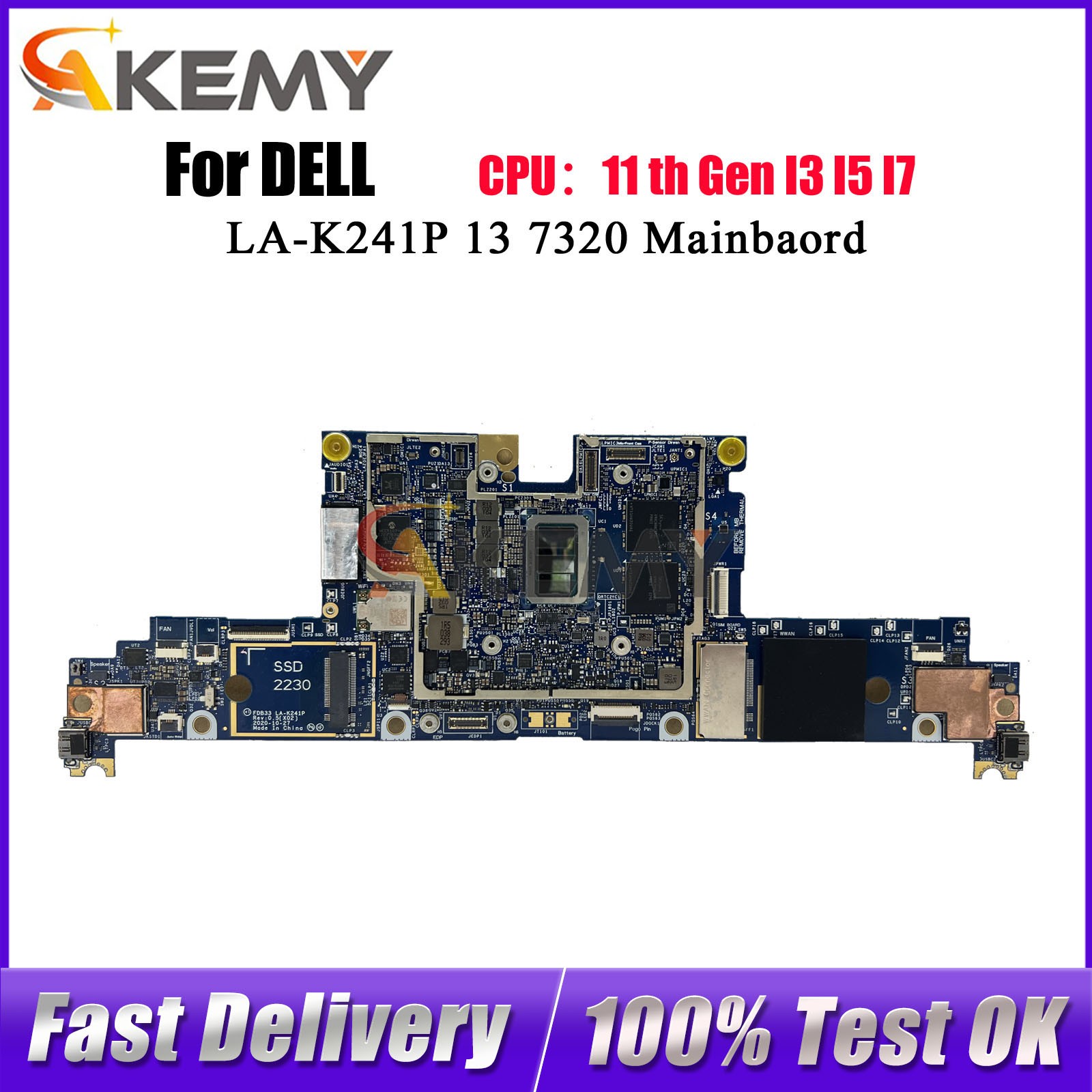For DELL Latitude 13 7320 Mainboard LA-K241P 0TNW0H 0H239K 0P00J4 0W42NR i5 i7