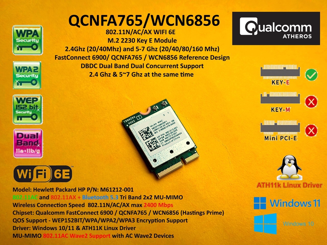 Qualcomm FastConnect 6900 802.11AX WiFi WIFI 6E AX3000 M.2 Bluetooth 5.3