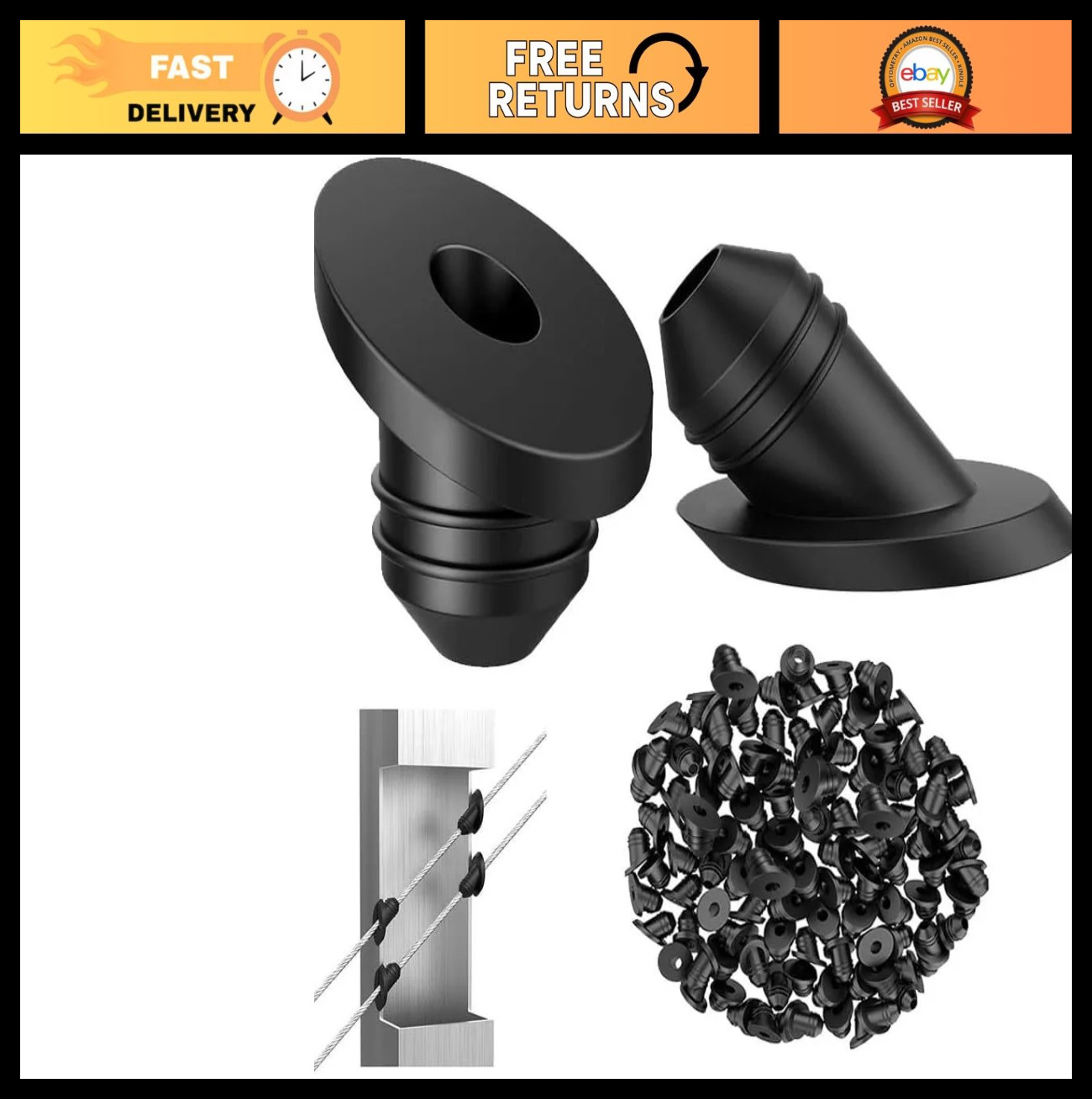 50/100pcs 45° Black Cable Railing Grommets Protector Sleeve for 1/8" & 5/32" Wir
