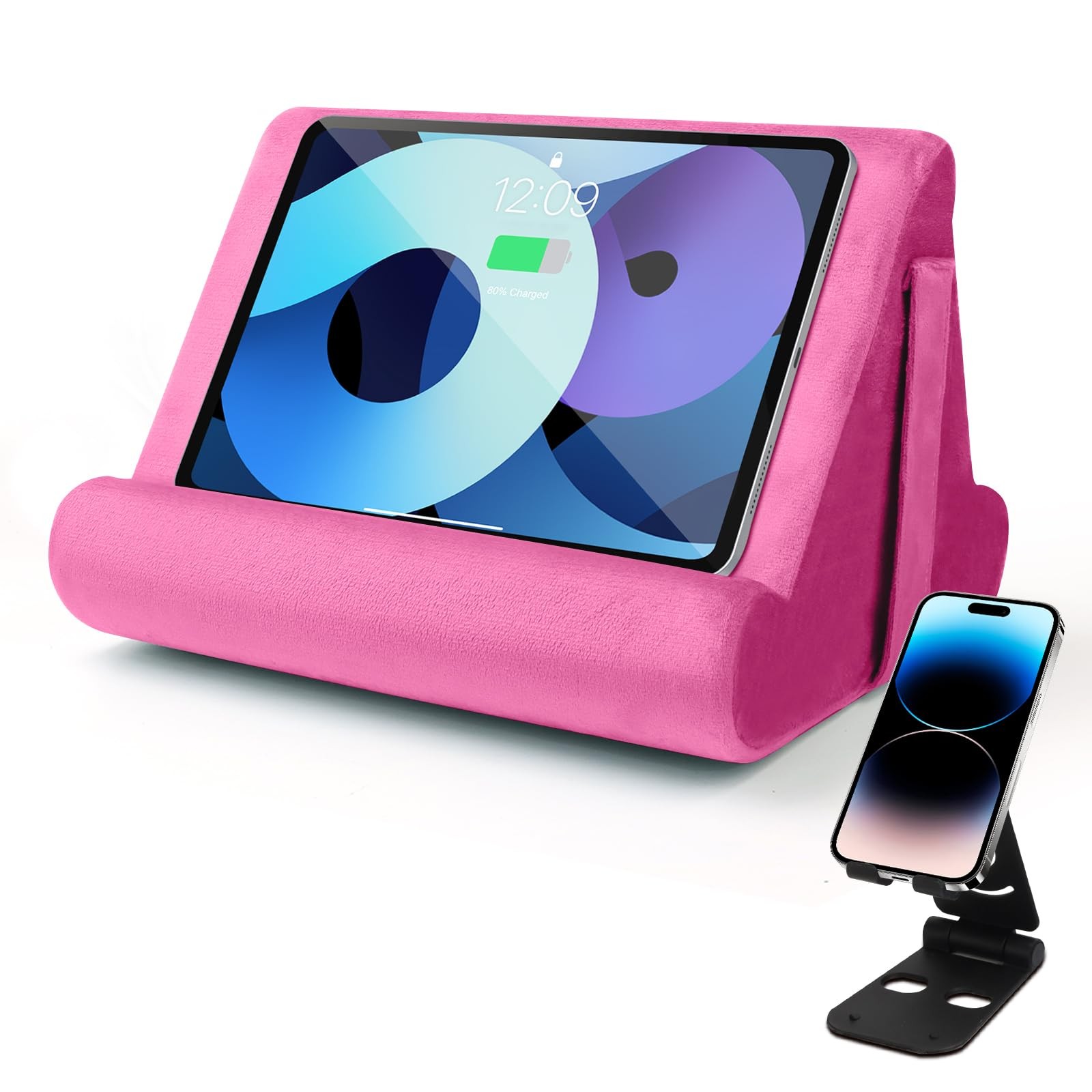 Universal Multi-Angle Tablet Holder - Soft Pad Stand with Net Pocket & Phone Sta
