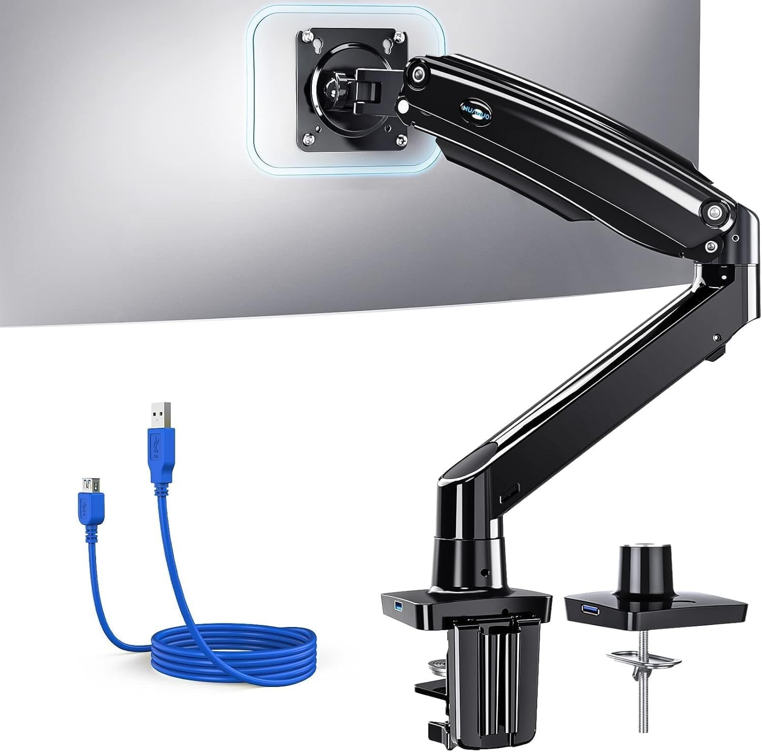 (New) HUANUO HNSS7 Single Monitor Arm For 13-49 inch Screens, holds 26.48 lbs.
