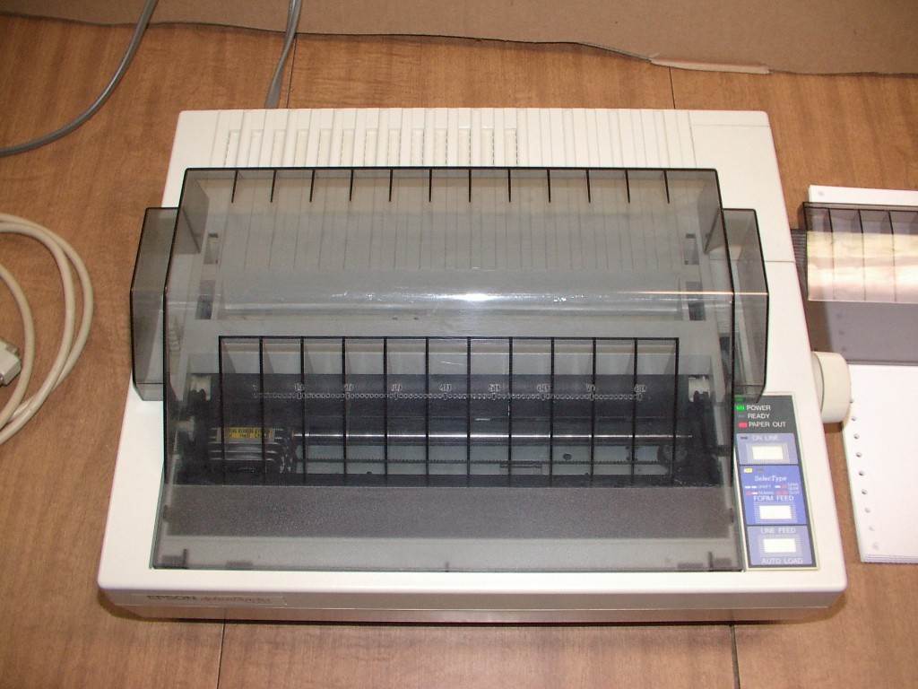 Epson dot matrix printer L-1000 action w/ cable & wheel paper vintage computer