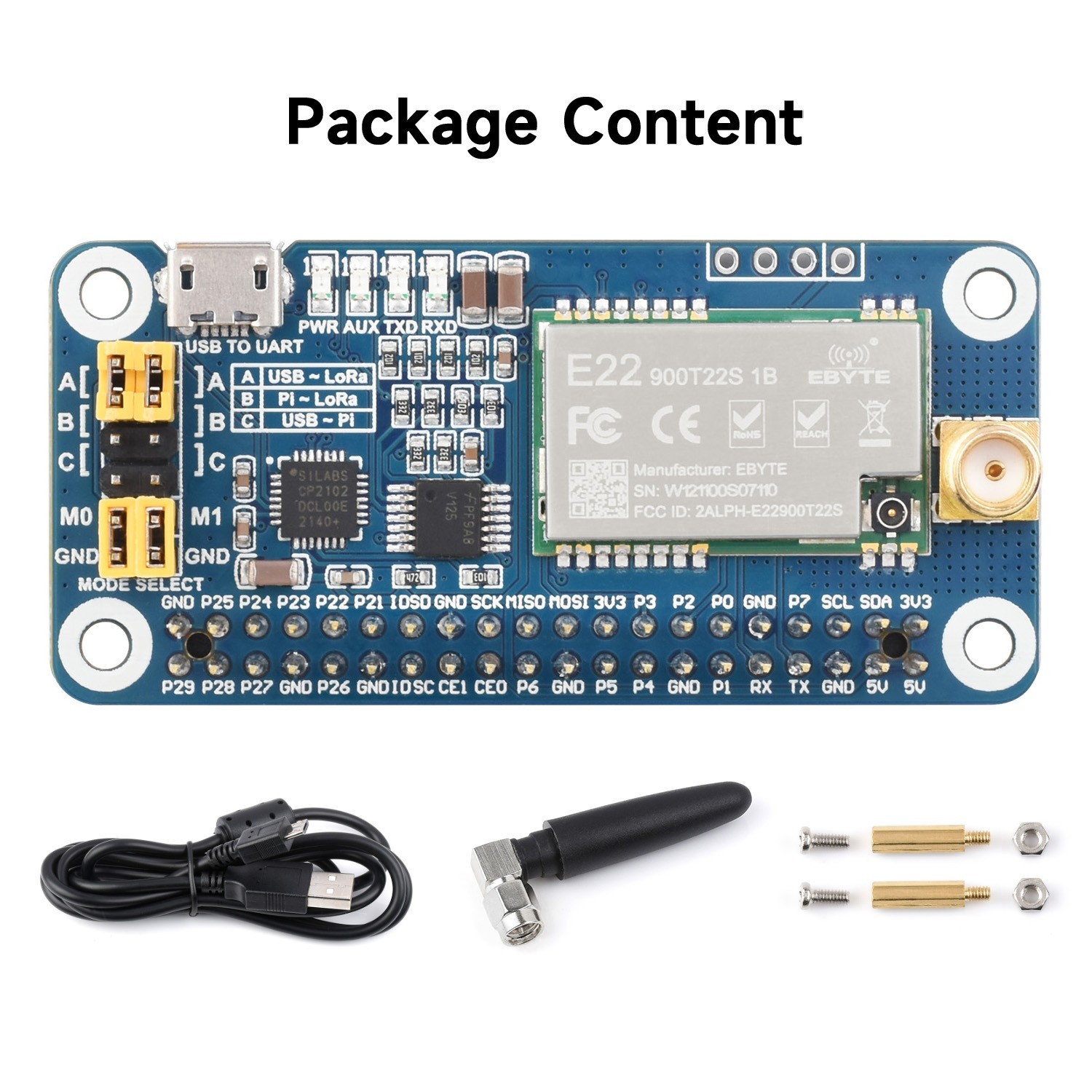 Waveshare SX1262/SX1268 LoRa HAT for Raspberry Pi, UART, Options Frequency Band