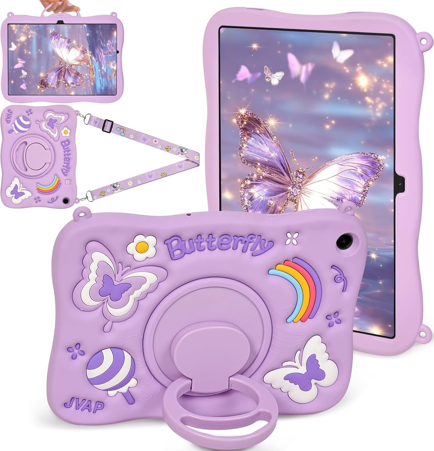 Case for Samsung Galaxy Tab A9 Plus 11" - Cute Purple Butterfly, Rotating Handle