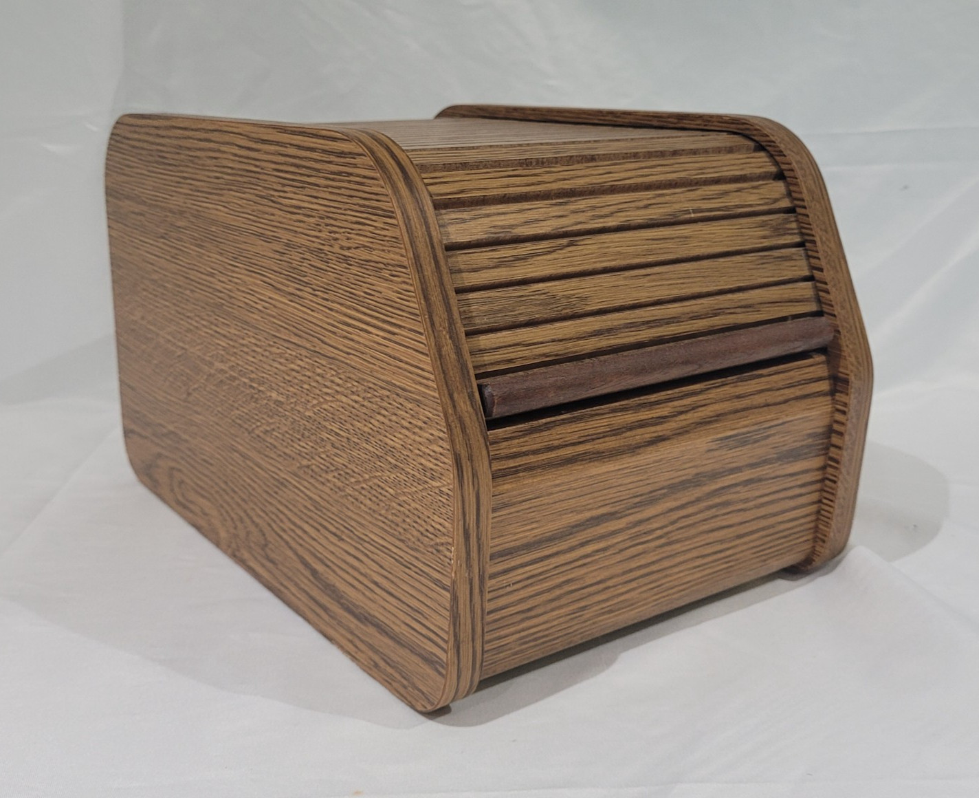 Vintage 1992 Oak Faux Grain Roll Top Media Storage Box 3.5 Floppy Disk Organizer