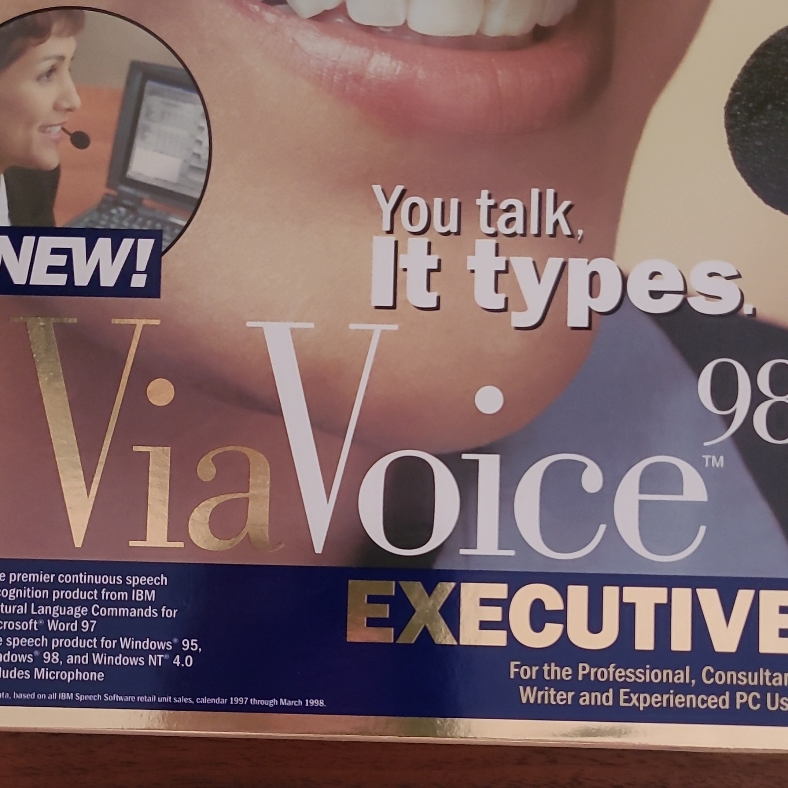 Sealed IBM ViaVoice 98 Executive Edition  Big Box PC Software  Win 95/98