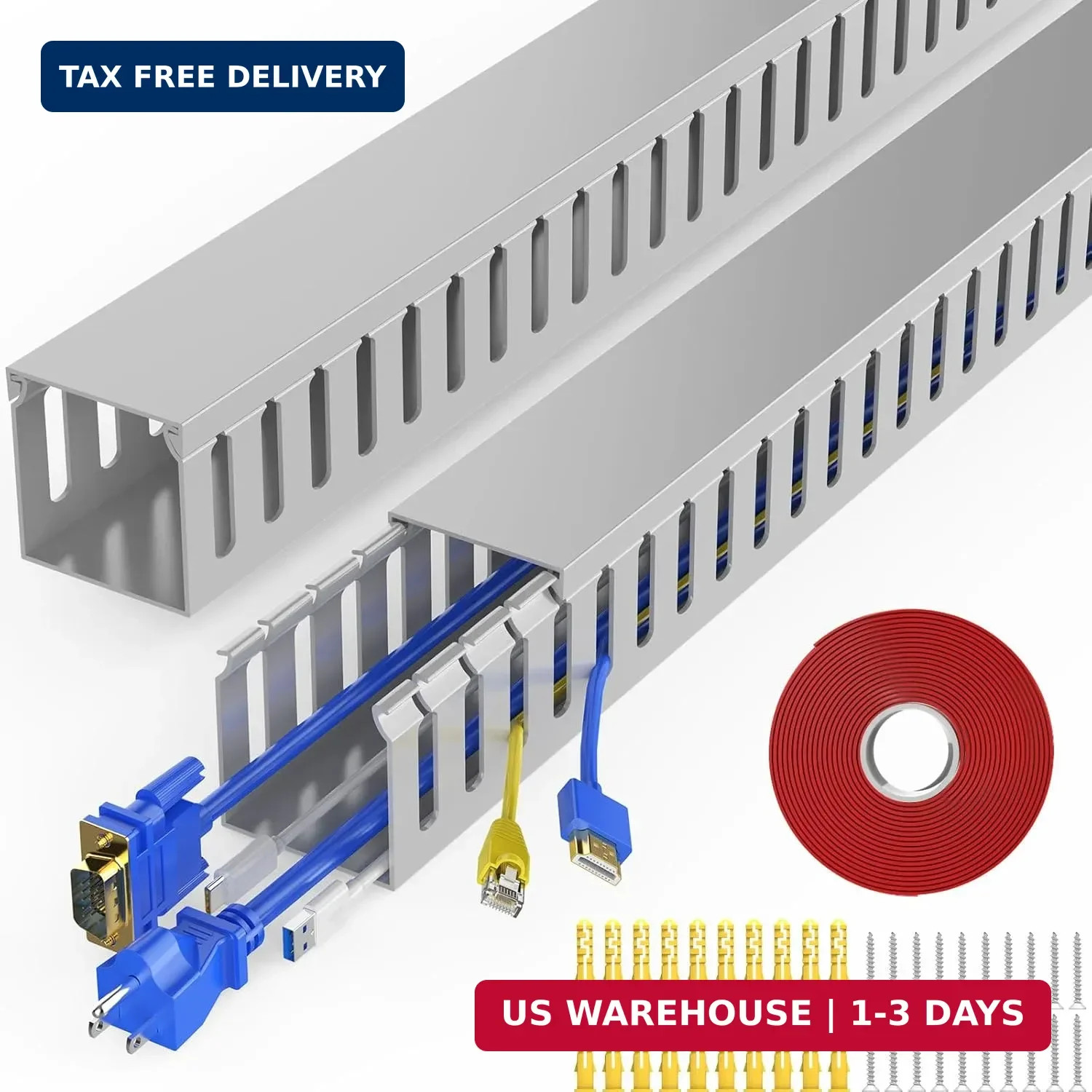Open Slot Wiring Raceway Cable Duct, 30.8in Cable Management Channel Cord Track,