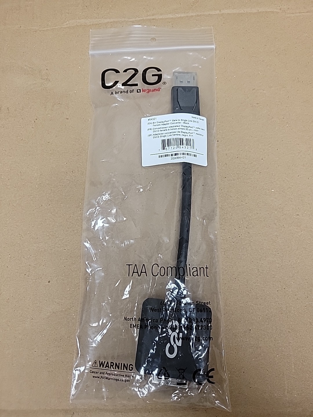 C2G 8in DisplayPort Male to Single Link DVI-D Female Black Adapter Converter